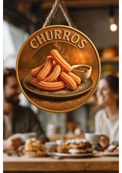 Churros Temalı İpli Ahşap Kapı Duvar Süsü, Pastane, Tatlı Dükkanı, Cafe Tablo Dekoru