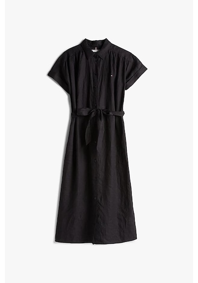 Tommy Hilfiger Kadın Ess Linen Midi Elbise - Siyah Triple Black