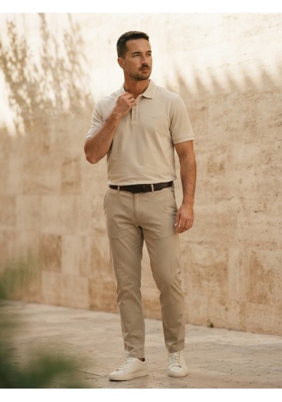 Maccali Erkek Krem Amblemli Basic Polo Yaka Tişört