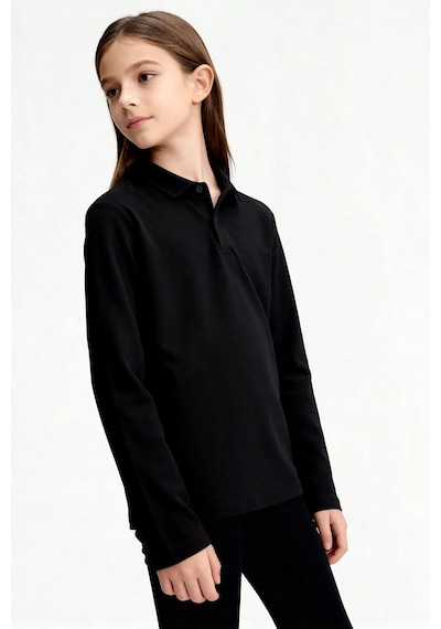 Tommylife Siyah Polo Yaka Basic Uzun Kollu Erkek Çocuk T-shirt - 11170 SIYAH