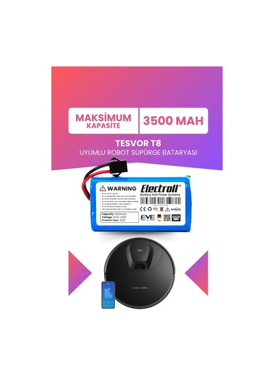 Tesvor T8 Uyumlu Batarya Maksimum Kapasite 3500mah Pil Robot Süpürge Bataryası
