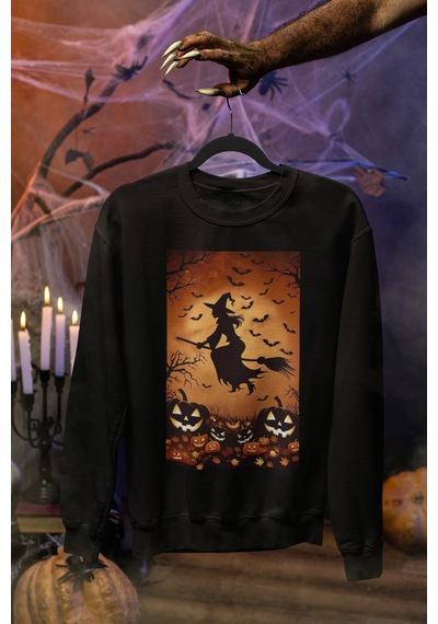Magors Stil-x Halloween - Cadılar Bayramı Baskılı Unısex Sweatshırt, 3 İplik Şardonlu Siyah-3 Magors Stil-x Halloween - Cadılar Bayramı Baskılı Unısex Sweatshırt, 3 İplik Şardonlu Siyah-3