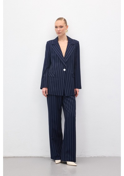 Sateen Rina Çizgili Pantolon - Lacivert-136971 Lacivert