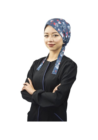 Lacivert Love Desenli Tesettür Doktor Hemşire Hastane Aşçı Cerra Mavi