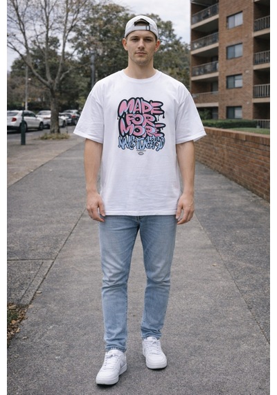 Herkesemoda Made For More Yazı Detaylı Basic T-shirt Beyaz