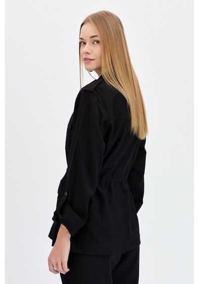Kadın Safari Model Keten Ceket Siyah Siyah