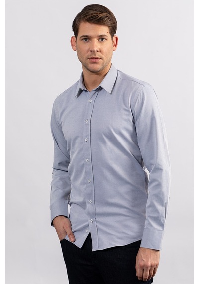 Tudors Modern Slim Fit Dar Kesim Armürlü Erkek Gömlek-23988 Gri Tudors Modern Slim Fit Dar Kesim Armürlü Erkek Gömlek-23988 Gri