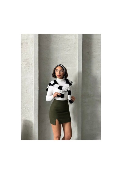 Verymoda Yırtmaç Detaylı Mini Etek F1351 Haki