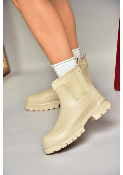 Fox Shoes T858685409 Bej Kalın Tabanlı Yağmur Botu Bej-suni Deri Bej