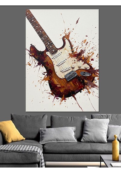 Elektrik Gitar Çalınmış Hali Dekoratif Kanvas - Mdf Ahşap Tablo