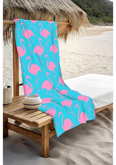 Dijital Baskı Plaj Deniz Havlusu Flamingo Desenli Peştamal Hvl0206 Renkli