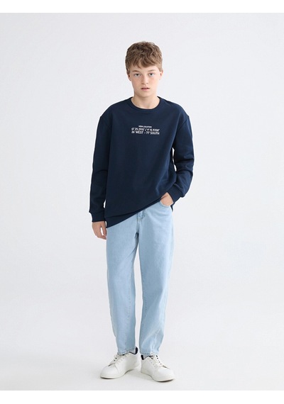 LC Waikiki Lcw Kids Lacivert Baskılı Erkek Çocuk Kalın Sweatshirt New Navy