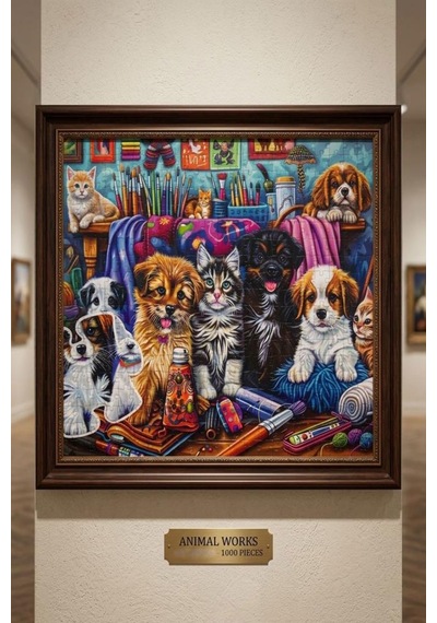 1000 Parçalı Animal Works Evcil Hayvan Temalı Puzzle 48x68cm Eğitici Çocuk Yapboz 1