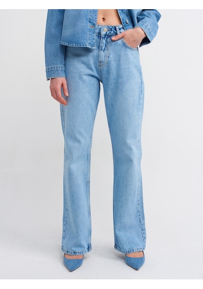 Dilvin Düşük Bel Flare Denim Pantolon Mavi