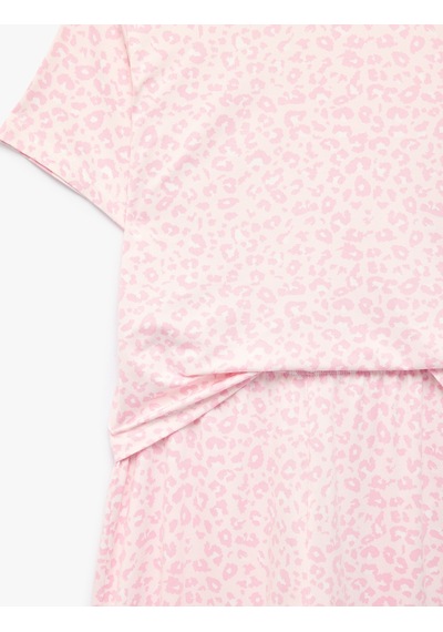 Koton Rahat Kesim Leopar Desenli Bisiklet Yaka Kısa Kollu Pijama Takımı Pembe Desenli 7wlk40289mk