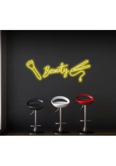 Beauty Yazılı Ve Şekilli Neon Tabela Sarı