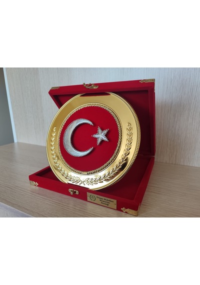 Orman Muhafaza Memurları Derneği Logolu Türk Bayraklı Plaket Kadife Kutulu 12