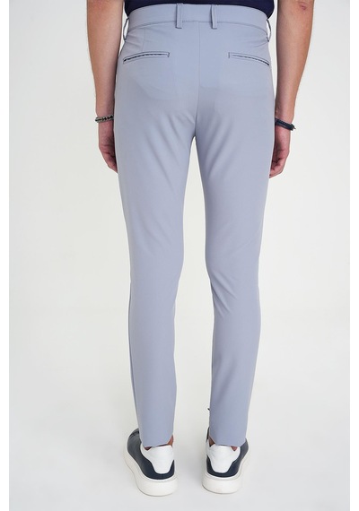 Efor Slim Fit Yan Cepli Esnek Düz Grimavi Pamuk Pantolon P 1197 Gri - Mavi