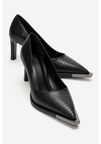 Luvi Shoes Carlotta Siyah Çizgili Kadın Topuklu Ayakkabı