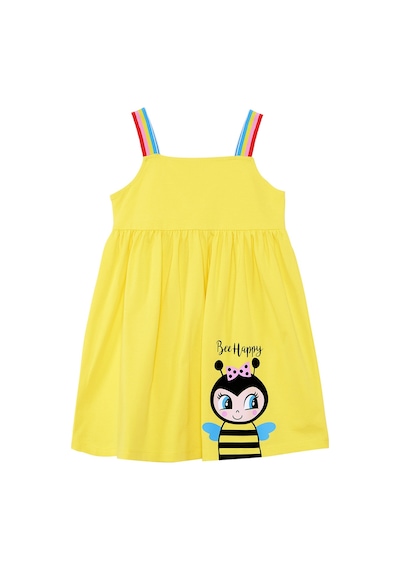 Denokids Bee Happy Sarı Kız Çocuk Elbise Sarı