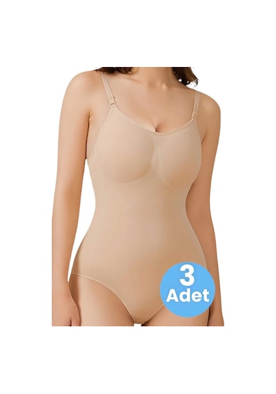 Uniquetrenders Kadın Dikişsiz Toparlayıcı Ve Çıtçıtlı İp Askılı Slip Body Korse 3'lü Set Ten Rengi