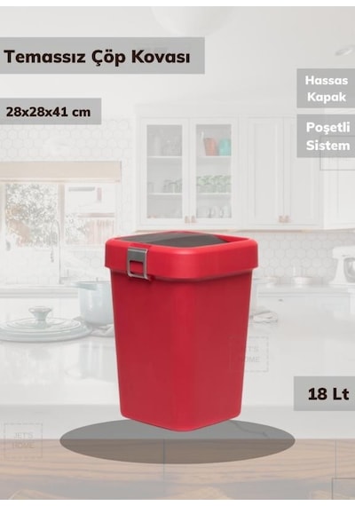 Çöp Kovası Aç-kapa Banyo Çöp Kutusu Mutfak Çöp Kovası Kırmızı 18 Litre Kırmızı