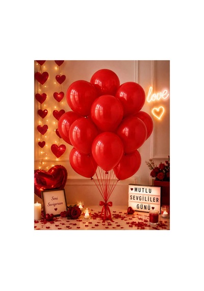 Kırmızı Lateks 10'lu Balon Demeti - Sevgililer Günü, Evlilik Teklifi, Doğum Günü Ve Yıldönümü Süsleme Balon Seti Çok Renkli
