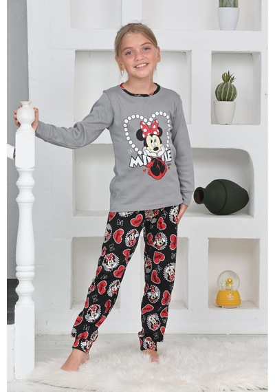 Miniğimin Cicileri Mnn Ms Kalpli Kız Çocuk Pijama Takımı - Gri