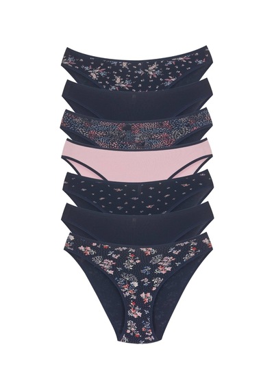18001-1 Kadın 7'li Flowers Bikini Külot Paketi V6-lacivert Mix Çok Renkli