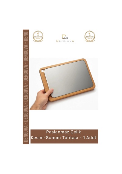 Sunumtahtası Mutfak Şef Tipi Hijyenik Dayanıklı Estetik Ahşap Paslanmaz Çelik Kesim Sunum Tahtası Çok Renkli