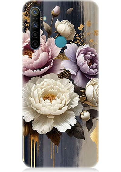 Realme 5i Uyumlu Altın Gölge Peony Büyüsü Desenli Silikon Kılıf Çok Renkli