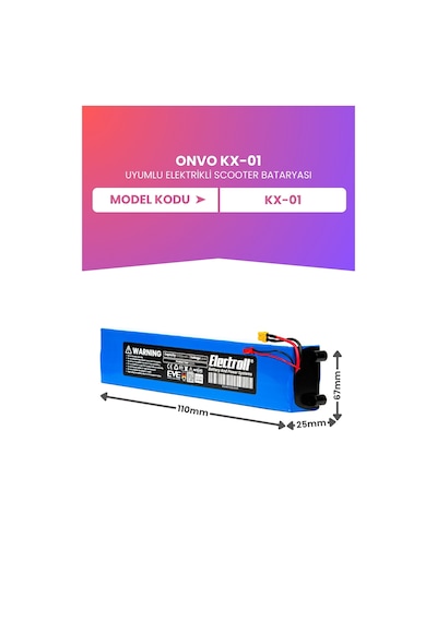 Onvo Kx-01 Uyumlu Batarya Maksimum Kapasite 21.6v 3.500mah Elektrikli Scooter Bataryası Mavi
