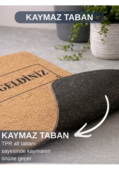 Beylini Hoşgeldiniz Yazılı Koko Paspas Ev Dış Kapı Tpr Kaymaz Taban Modern Dayanıklı Su Geçirmez Bej 70x45cm Bej