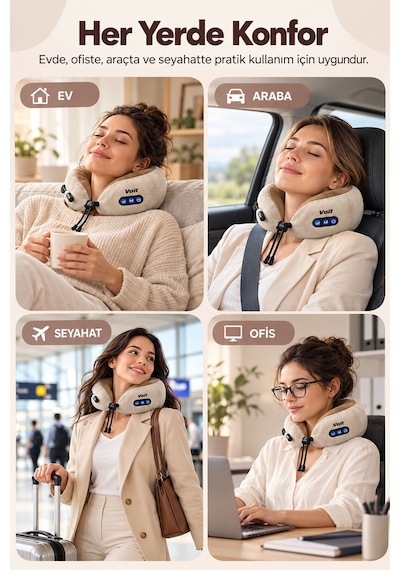 Soft Relax Masajlı Seyahat Yastığı Boyun Masaj Yastığı U Şekilli Yumuşak Dokulu