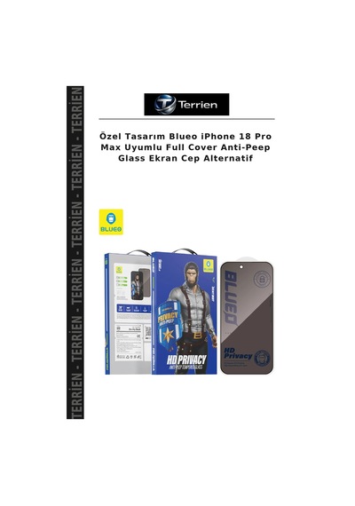 Özel Tasarım Blueo İphone 18 Pro Max Uyumlu Full Cover Anti-peep Glass Ekran Cep Alternatif
