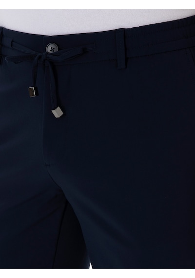 Cacharel Lacivert Slim Fit Beli Bağcıklı Esnek Klasik Pantolon