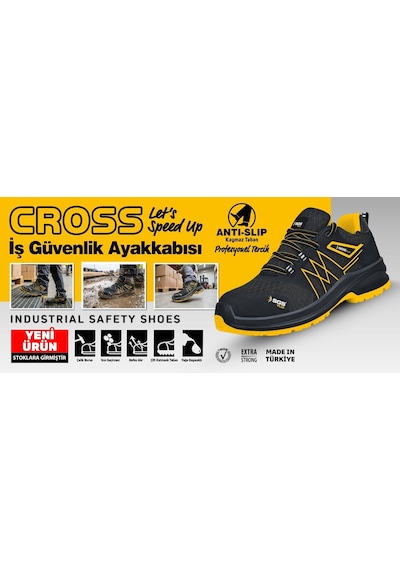 Sgs2947 - No:47 Cross S1 Çelik Burunlu Spor İş Ayakkabısı - Ergonomik - Antistatik - Su Geçirmez - Nefes Alır Siyah