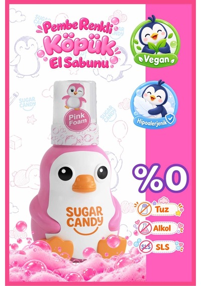 Sugar Candy Çilek Kokulu Doğal Vegan Çocuk Köpük El Sabunu Lolly 350 Ml Paraben İçermeyen Pembe Köpü