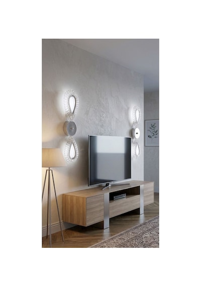 LumiaLighting Damla Model İkili Gümüş 3 Renk Modu Kristal Taşlı Salon Mutfak Yatak Çocuk Odası Aplik