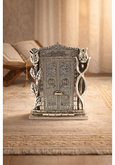 Kâbe Kapısı Figürü Silver Renk Dekoratif Biblo Manevi Ve Anlamlı Hediye 25 Cm