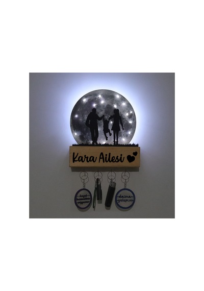 Led Işıklı Pleksi Dolunay Kişiselleştirilebilir Biblo Valeri Çocuklu Çift Anahtar Askılığı Gri - 737204852 Gri