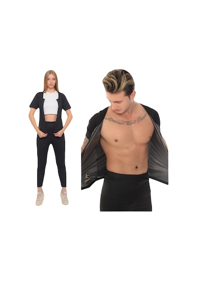 Incelme Terleten Termal Takım Fermuarlı Ve Tayt Terleme Kıyafeti Termal Sauna Kıyafeti Siyah
