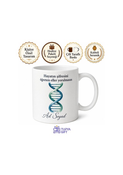 Dna Spirali Çizimli Hayatın Şifresi Biyoloji Öğretmeni Kupası Hediye Bardak Beyaz / Çok Renkli