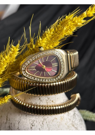 Yafani Gold Gümüş Yılan Model Kadın Saati Bordo