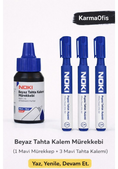 Mavi Tahta Kalemi + Mürekkep Seti 1 Mürekkep + 3 Kalem Mavi