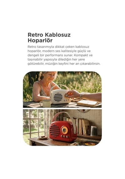 Delux Serisi Torima Bluetooth Hoparlör Nostaljik Radyo Kts-1682 Kırmızı Müzik Teknoloji Eğlence