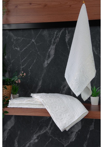 Dantelli Güpürlü Lüks %100 Pamuk Çeyizlik 6 Lı El Yüz Havlu Seti 40x70 - Beyaz - 4400 Beyaz