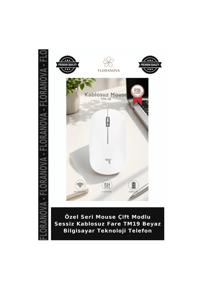 Özel Seri Mouse Çift Modlu Sessiz Kablosuz Fare Tm19 Beyaz Bilgisayar Teknoloji Telefon