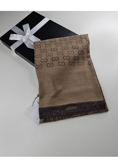 Miorel Scarfs İnce Kumaş G Desen Pamuklu Şal Yün İpek Şal 4 Mevsim Çift Taraflı Açık Kahve