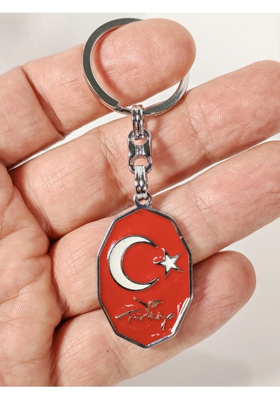 Kırmızı Ay Yıldız, Türkiye Yazılı Sekizgen Metal Anahtarlık Çok Renkli